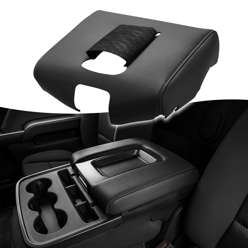 KBH Auto Center Console Cover Replacement for Chevy Chevrolet Silverado & GMC Sierra 1500 2500 3500 2014-2018, Vinyl Leather Armrest Replace Covering, Anti-Scratch, Split Bench Jump Seat (Black) - Image 1